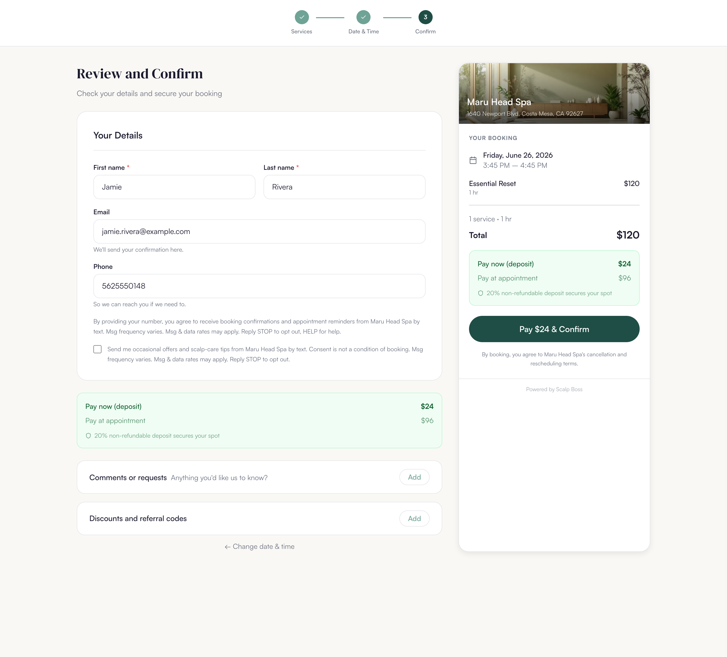 Scalp Boss — Deposits at booking